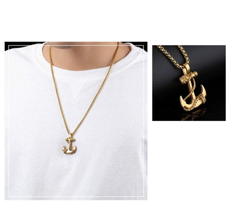 Feraco Anchor Necklace for Men Vintage Navy Nautical Pirate Pendant Stainless Steel Anchor Chain Necklace, 21.6 inch Gold - Image 4